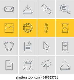 Vector Illustration Of 16 Web Icons. Editable Pack Of Removing File, Chain, Safeguard And Other Elements.