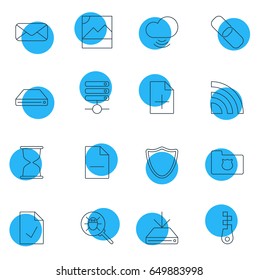 Vector Illustration Of 16 Web Icons. Editable Pack Of Removing File, Safeguard, Server And Other Elements.