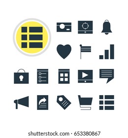Vector Illustration Of 16 Web Icons. Editable Pack Of Love, Notification, Keyhole And Other Elements.