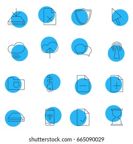 Vector Illustration Of 16 Web Icons. Editable Pack Of Hard Drive Disk, Checked Note, Cloud Download And Other Elements.
