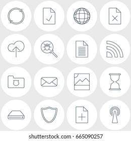 Vector Illustration Of 16 Web Icons. Editable Pack Of Photo, World, Hard Drive Disk And Other Elements.