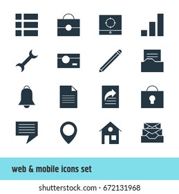 Vector Illustration Of 16 Web Icons. Editable Pack Of Chat, Target Scope, Notification And Other Elements.