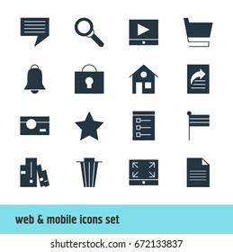 Vector Illustration Of 16 Web Icons. Editable Pack Of Map Marker, Document, Trash And Other Elements.