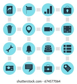 Vector Illustration Of 16 Web Icons. Editable Pack Of Messages, Trash, Notification And Other Elements.