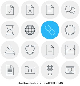 Vector Illustration Of 16 Web Icons. Editable Pack Of Chain, Secure Laptop, Sandglass Elements.