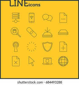 Vector Illustration Of 16 Web Icons. Editable Pack Of Delete Data, Router, Telephone And Other Elements.