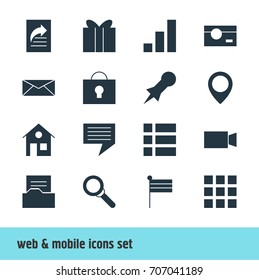 Vector Illustration Of 16 Web Icons. Editable Pack Of Capture, Thumbtack, Grid And Other Elements.