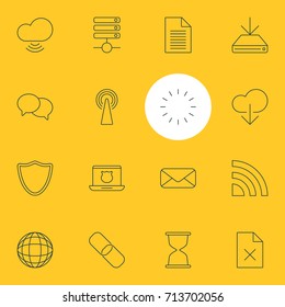 Vector Illustration Of 16 Web Icons. Editable Pack Of Waiting, Wireless Network, World And Other Elements.