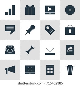 Vector Illustration Of 16 Web Icons. Editable Pack Of Increase Chart, Trash, Keyhole And Other Elements.