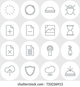 Vector Illustration Of 16 Web Icons. Editable Pack Of Waiting, Sandglass, Delete Data Elements.