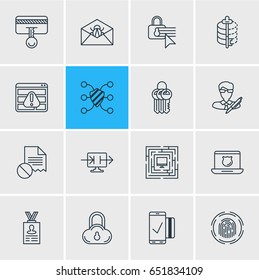 Vector Illustration Of 16 Web Safety Icons. Editable Pack Of Copyright, Data Error, Safeguard And Other Elements.