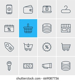 Vector Illustration Of 16 Wholesale Icons. Editable Pack Of Tag, Market, Minus And Other Elements.