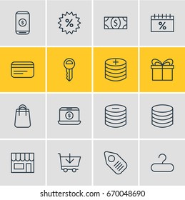 Vector Illustration Of 16 Wholesale Icons. Editable Pack Of Tag, Plus, Minus And Other Elements.