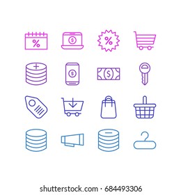 Vector Illustration Of 16 Wholesale Icons. Editable Pack Of Minus, Clef, Mobile And Other Elements.