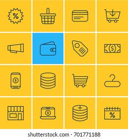 Vector Illustration Of 16 Wholesale Icons. Editable Pack Of Discount, Mobile, Buy And Other Elements.