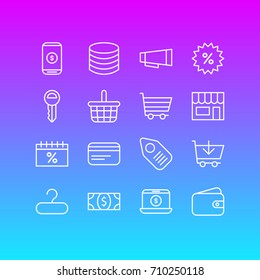 Vector Illustration Of 16 Wholesale Icons. Editable Pack Of Sales, Clef, Box And Other Elements.