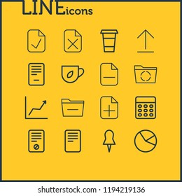 Vector illustration of 16 workplace icons line style. Editable set of approve, ban, minus and other icon elements.