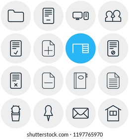 Vector illustration of 16 workplace icons line style. Editable set of deleting, remove, team and other icon elements.