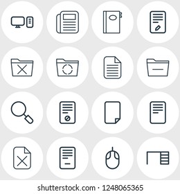 Vector illustration of 16 workplace icons line style. Editable set of uninstall, computer, document and other icon elements.