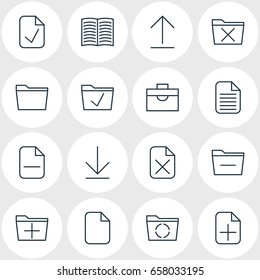 Vector Illustration Of 16 Workplace Icons. Editable Pack Of Downloading, Textbook, Remove And Other Elements.