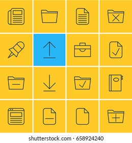 Vector Illustration Of 16 Workplace Icons. Editable Pack Of Downloading, Template, Done And Other Elements.