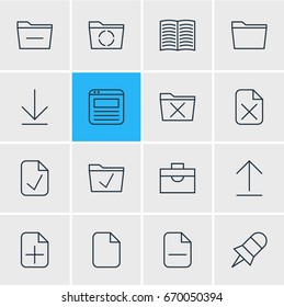 Vector Illustration Of 16 Workplace Icons. Editable Pack Of Install, Note, Portfolio And Other Elements.