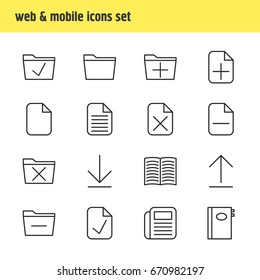 Vector Illustration Of 16 Workplace Icons. Editable Pack Of Done, Deleting Folder, Minus And Other Elements.