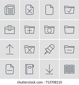 Vector Illustration Of 16 Workplace Icons. Editable Pack Of Install, Loading, Add And Other Elements.