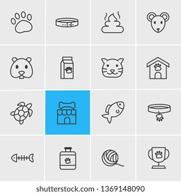 Vector illustration of 16 zoo icons line style. Editable set of hamster, pet poo, collar and other icon elements