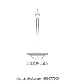Vector illustration for 17 August Indonesia Independence day in flat style on retro background. Famous Merdeka Square monument in Jakarta. Design template poster, banner, flayer, greeting, invitation.