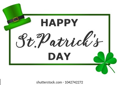 Vector illustration 17 March Happy Saint Patrick's Day with Text and shamrock with hat . Irish celebration design. 