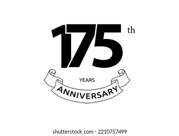 Ilustración vectorial del logo del 175 Aniversario con color negro sobre fondo blanco. Celebración del logo del aniversario en blanco y negro. Buen diseño para invitación, banner, web, tarjeta de felicitación, etc.
