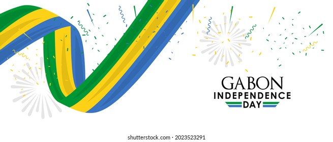 vector illustration of 17th August Gabon Happy Independence Day. Web header or banner design with stylish text 17th August and Abstract ornament Background.