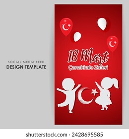 Vector illustration of 18 March Canakkale victory and martyrs day social media feed template