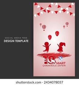 Vector illustration of 18 March Canakkale victory and martyrs day social media feed template