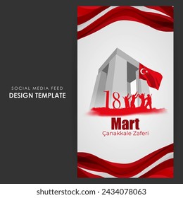 Vector illustration of 18 March Canakkale victory and martyrs day social media feed template