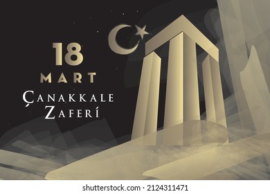 vector illustration. 18 mart canakkale zaferi national holiday , 1915 the day the Ottomans victory Canakkale Victory Monument .translation: victory of Canakkale happy holiday March 18 1915