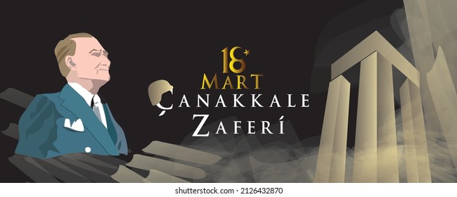 ilustración vectorial. 18 Mart canakkale zaferi fiesta nacional , 1915 el día de la victoria de los otomanos Canakkale Victoria Monumento. traducción: victoria de Canakkale feliz festividad 18 de marzo de 1915