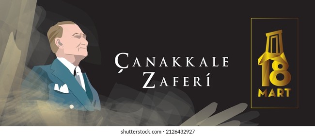 vector illustration. 18 mart canakkale zaferi national holiday , 1915 the day the Ottomans victory Canakkale Victory Monument .translation: victory of Canakkale happy holiday March 18 1915