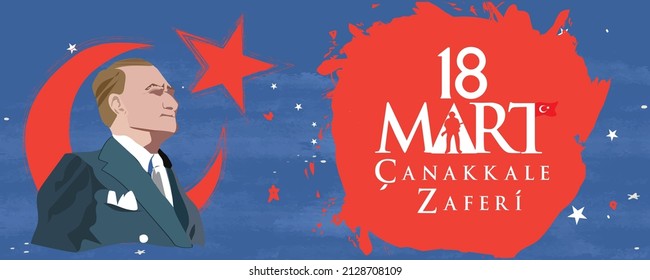Ilustración vectorial. 18 Mart canakkale zaferi fiesta nacional , 1915 el día de la victoria de los otomanos Canakkale Victoria Monumento. traducción: victoria de Canakkale feliz festividad 18 de marzo de 1915