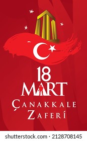 Ilustración vectorial. 18 Mart canakkale zaferi fiesta nacional , 1915 el día de la victoria de los otomanos Canakkale Victoria Monumento. traducción: victoria de Canakkale feliz festividad 18 de marzo de 1915