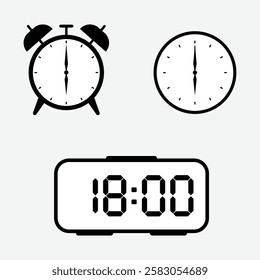 vector illustration of 18 o'clock, timer and 18 o'clock alarm