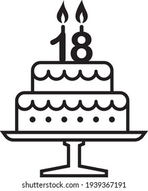 Vector illustration of the 18 years birthday cake
