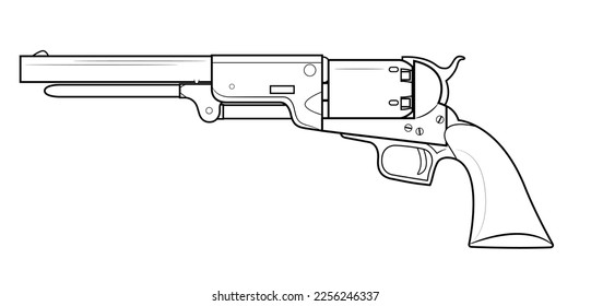 Vector illustration of the 1847 Colt Walker revolver on the white background. Left side.