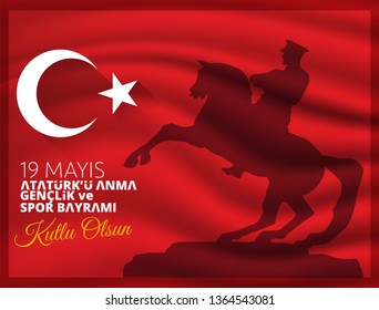 vector illustration 19 mayis Ataturk'u Anma, Genclik ve Spor Bayramiz , translation: 19 may Commemoration of Ataturk, Youth and Sports Day, graphic design to the Turkish holiday, children logo