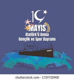 ilustración vectorial 19 mayis Ataturk'u Anma, Genclik ve Spor Bayram z, traducción: 19 de mayo Conmemoración de Ataturk, Día de la Juventud y el Deporte, diseño gráfico para el feriado turco, logo infantil.