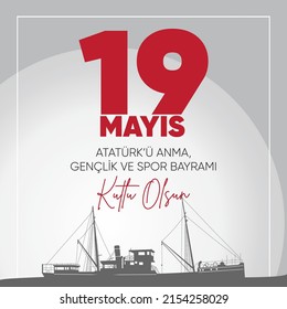 ilustración vectorial 19 mayis Ataturk'u Anma, Genclik ve Spor Bayramiz , traducción: 19 de mayo Conmemoración de Ataturk, Día de la Juventud y el Deporte, diseño gráfico para el feriado turco, logo infantil.