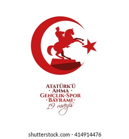 ilustração vetorial 19 mayis Ataturk'u Anma, Genclik ve Spor Bayram? z, tradução: 19 Maio Comemoração de Ataturk, Dia da Juventude e Desporto, design gráfico para o feriado turco, logotipo das crianças.