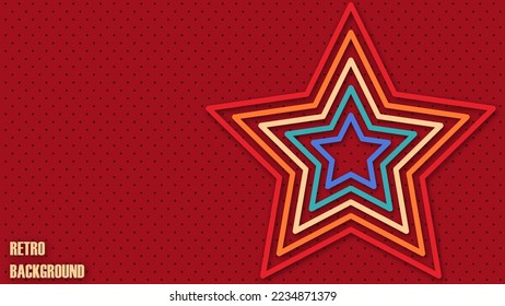 Vector illustration in 1970s 1980s 1960s style. Colorful rating stars in retro style on a perforated background. Feedback concept for mobile app or website. Quality shape design.
