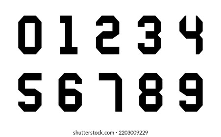 Vector illustration of 1990 century bar numbers 0 to 9 on white background.